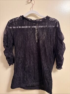 Anthropologie Black Lace Blouse - Sheer Floral Top w tank liner